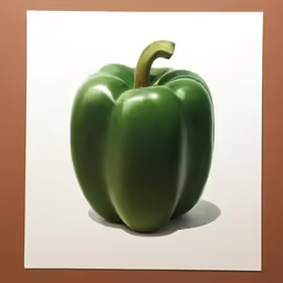 a green pepper on white paper with the words, bell peppers