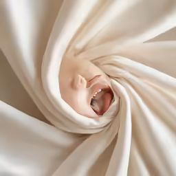 the baby is in a ball wrapped in a blanket