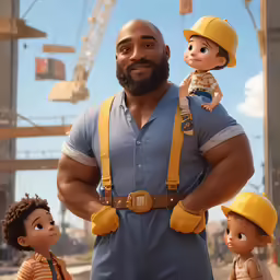 an animated image of a man with two kids and the caption, that says it is