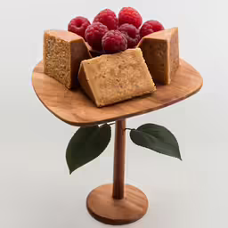 two slices of cake and raspberries sit on top of a plate