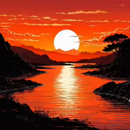 the setting sun is reflecting off the water