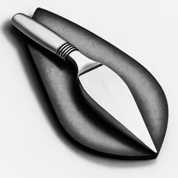 a knife is lying on top of a black plate