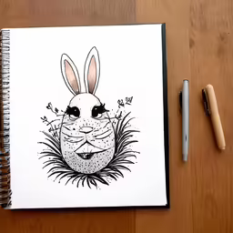 an inked drawing of an easter bunny