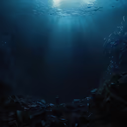 a large deep blue sea with sunlight shining in the center