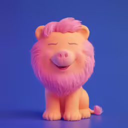 a small lion with long pink mane and pink nose