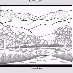 the landscape for the coloring book has mountains and trees,an image of an image of a landscape with mountains