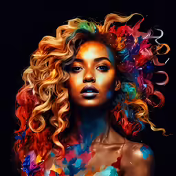 the woman with her hair colored with multicolors