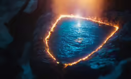 a crater of fire in the middle of the ocean