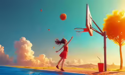 young girl holding basketball near a water source