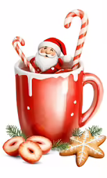 a santa claus is in a cup with candy canes
