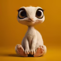 a stuffed animal sitting on its legs with big eyes