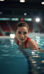 a woman is in the water at night