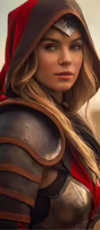 a woman dressed in a helmet and with a sword