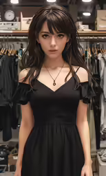 a girl in a store is looking at the camera