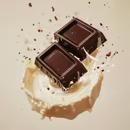 two chocolate bars are spilled over milk