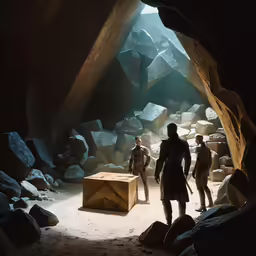 some people are standing in a cave and looking at something