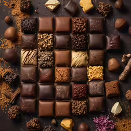 a piece of chocolate surrounded by assorted candy