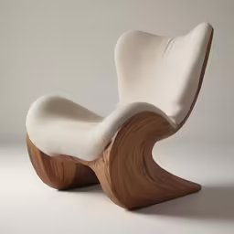 the modern lounge chair has an oval shaped seat and wooden base