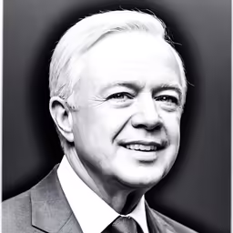 a black and white photo of a man smiling
