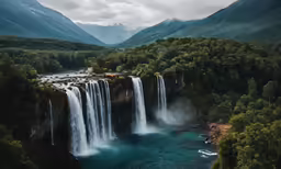 a couple of waterfalls sitting above a lush green forest