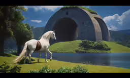 a painting of a white horse in the grass