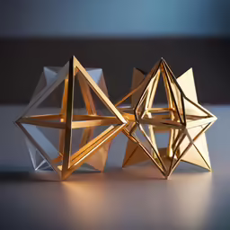a small, gold sculpture sits on a table