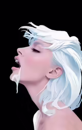 a woman with white hair and fake facials