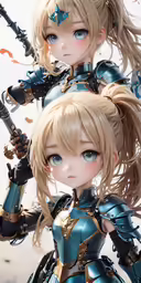 two animated anime girls with weapons and helmets