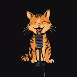 a cartoon cat with his tongue out sitting in front of a microphone