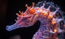 a close up of a sea horse in the water