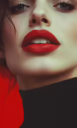 a woman with red lips is shown wearing black and white makeup