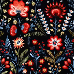a colorful floral print on black background