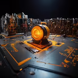 an artistic photo of a illuminated object on a machine table