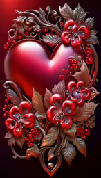 a large heart decorated with leaves and flowers