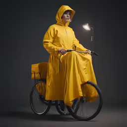 a young woman is in a yellow raincoat and light