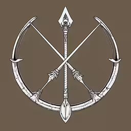 an image of two arrows with an arrow symbol,a stylized drawing of an anchor, the sword and two spears
