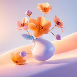 pink and orange flowers sit in a white vase