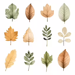 a series of nine leaf designs arranged in multiple colors