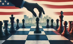 a chess player is playing the united states flag