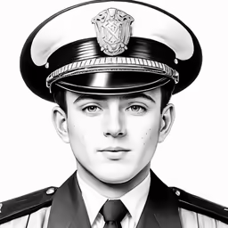 a black and white drawing of a police officer