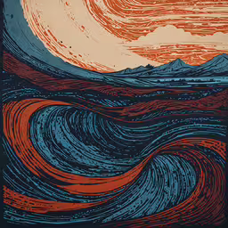 the color blue has swirls as a background,an image of an orange and blue artwork