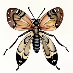 the color image depicts an insect that has been drawn,a drawing of a butterfly on white background