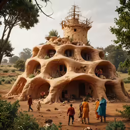 an elaborate building made of clay in the desert