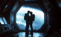 two people standing near each other in a tunnel