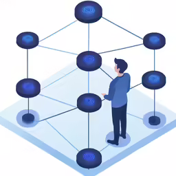 a man looking at circles connected to a network