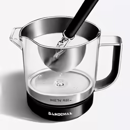 black and white drawing of a glass container being filled with water