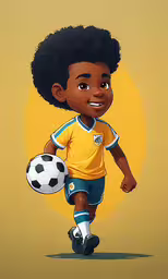 cartoon character wearing soccer gear holding a ball,a digital painting of a young boy with a soccer ball