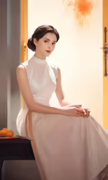 woman posing wearing dress with a bow in her hair