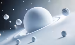 a white object surrounded by small white balls
