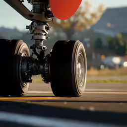 a black and white photo of a jet engine with red wings
